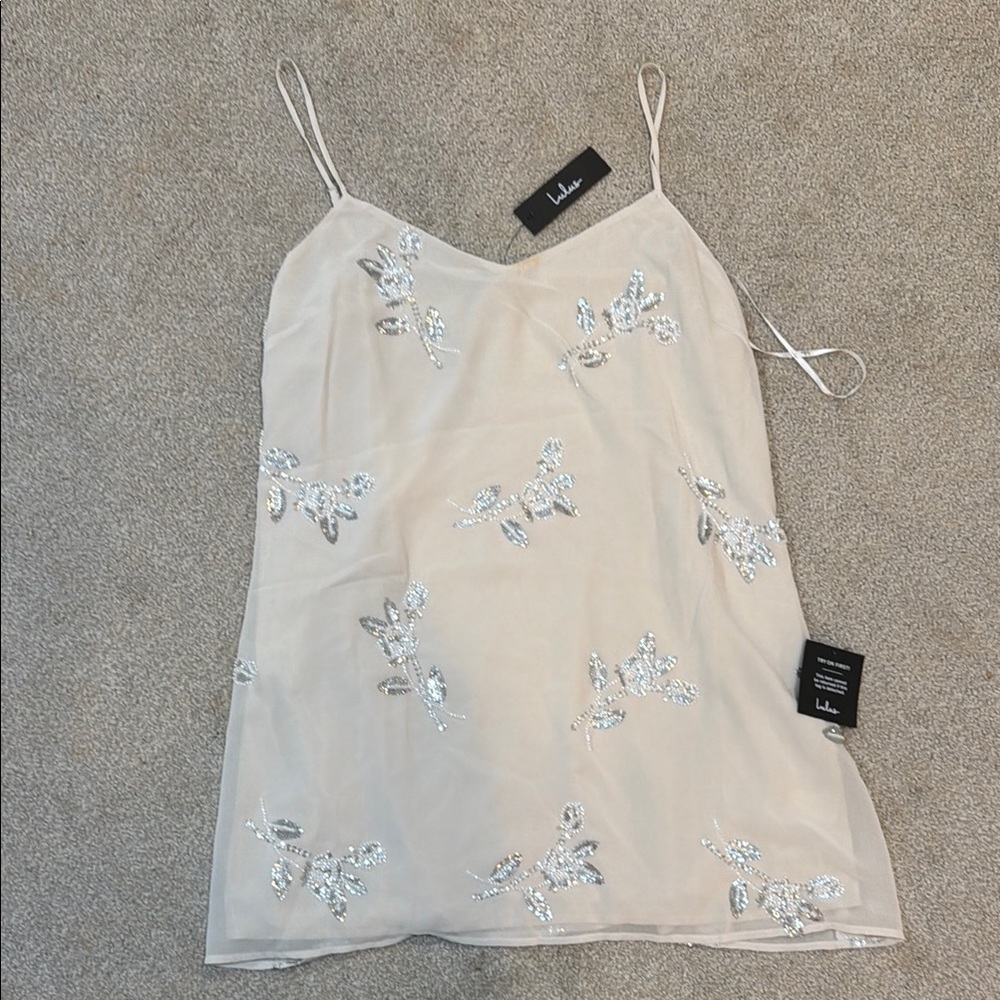 NEW Lulu's Cream Sequin Floral Mini Dress